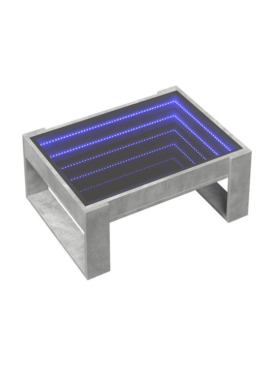 Rectangular Side Table Glass with LED Grey Concrete L70xW53xH30cm.