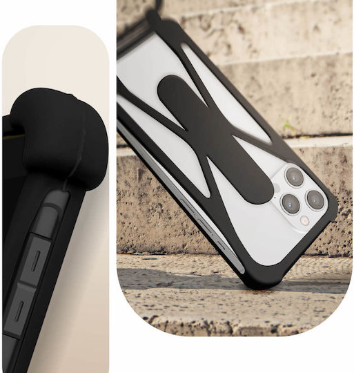 Universelle Silikon-Lanyard-Smartphone-Hülle mit Stoßfängerecken und Ständer, Schwarz