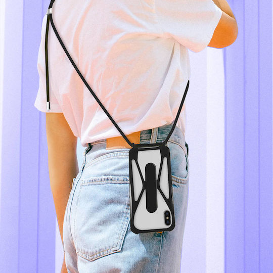 Universelle Silikon-Lanyard-Smartphone-Hülle mit Stoßfängerecken und Ständer, Schwarz
