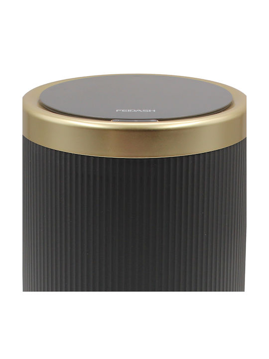 10 Liter Plastic Automatic Rechargeable USB Waste Bin Φ22x27 cm Black Gold Keskor 60994