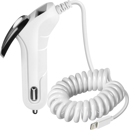 Avizar Auto-Ladegerät Lightning Integriertes Spiral-Kabel 1m Weiß