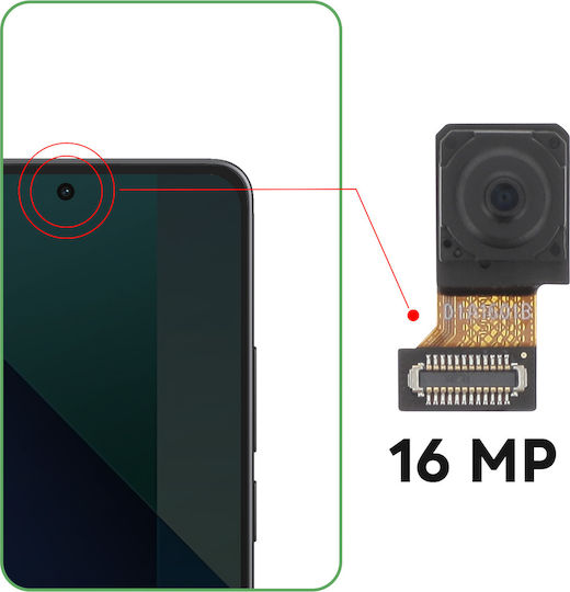 Clappio Front Camera Redmi Note 13 4G 16MP Selfie Sensor Black
