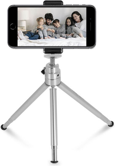 Мини статив за смартфон Метални разтегателни крачета 360° въртящ се Linq сребърен