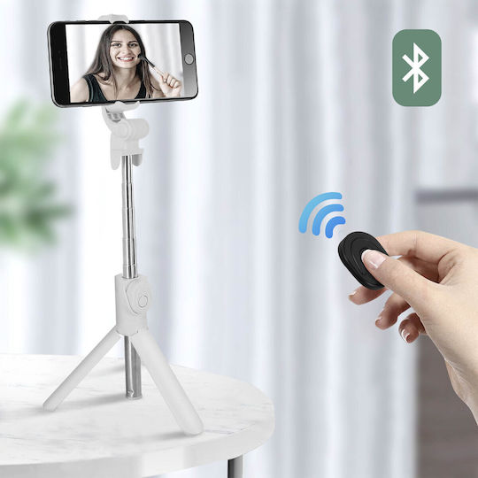 Selfie Stick Tripod Bluetooth Remote Control Extendable Arm 68 Cm White