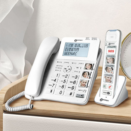 Geemarc Corded Phone Cordless Handset Geemarc Amplidect Combi Photo 295 White