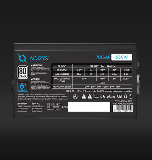 Aqirys Pulsar 550W Бял Компютърно захранване Пълен модул