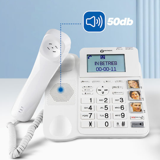 Telefon amplificat pentru seniori Geemarc 50db, butoane mari, Geemarc Cl595, alb