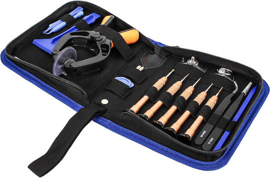 Universal Complete Toolkit for Smartphone and Tablet Repair 19 Pieces Black