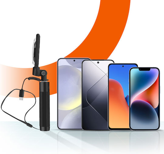 Linq Selfie Stick Integrated Mirror Usb-c Trigger Button Black