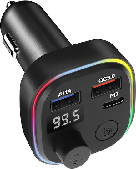 Avizar Bluetooth FM трансмитер зарядно за кола USB QC 3.0 USB-C 18W C2 черен