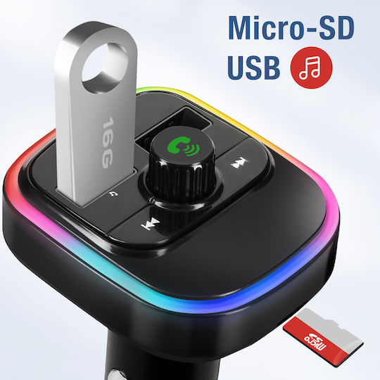 Avizar Bluetooth FM-Transmitter Auto Ladegerät USB QC 3.0 USB-C 20W C4 Schwarz