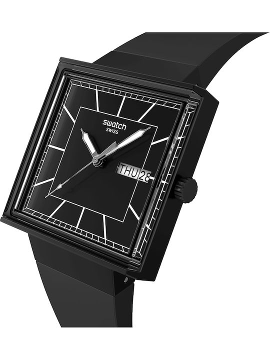 Swatch Swatch Γυναικείο Ρολόι Μπαταρίας με Μαύρο Καουτσούκ Λουράκι