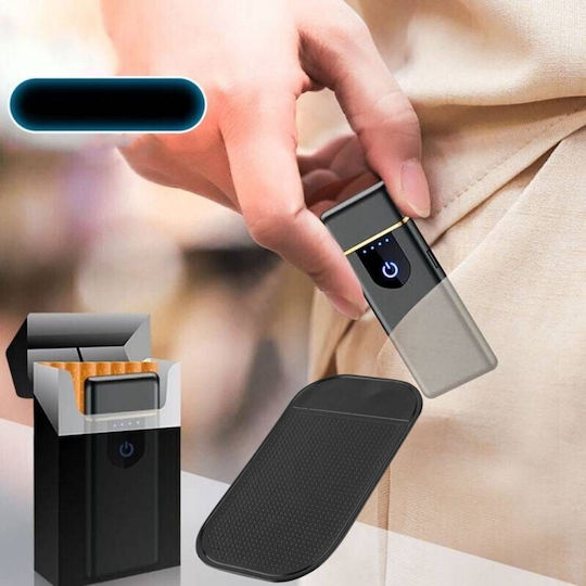 Electric Windproof Lighter In Box Usb Charging Digital Sensor Led Indicator Rubber Silicone Holder Non-Slip Sticky 78.5x28.5x9.5 Mm Black
