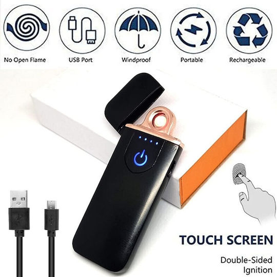 Electric Windproof Lighter In Box Usb Charging Digital Sensor Led Indicator Rubber Silicone Holder Non-Slip Sticky 78.5x28.5x9.5 Mm Black