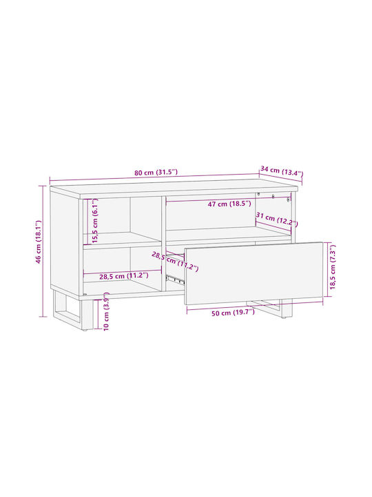 TV Stand from Metal & Solid Wood Gray L80xW34xH46cm