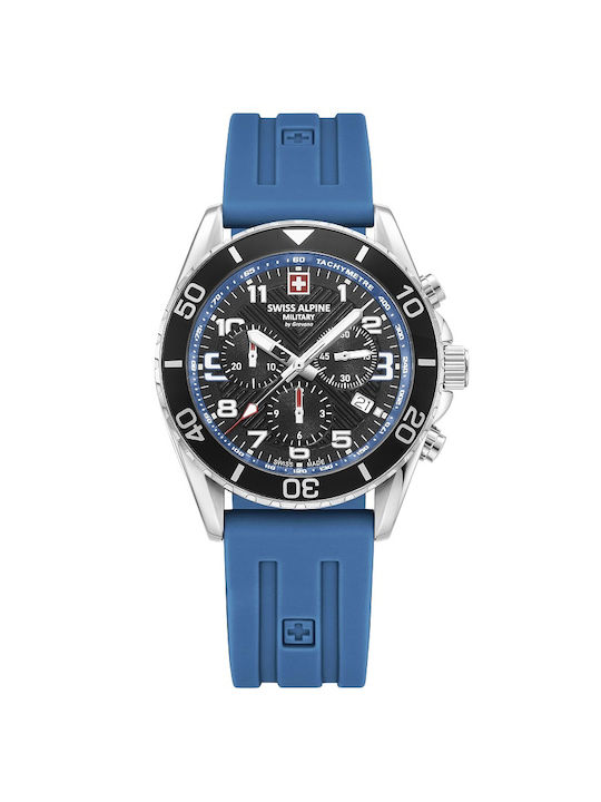 Swiss Alpine Military by Grovana Watch Chronograph Battery with Blue Rubber Strap