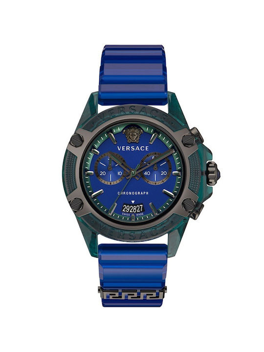 Versace Icon Active Uhr Chronograph Batterie mit Blau Kautschukarmband