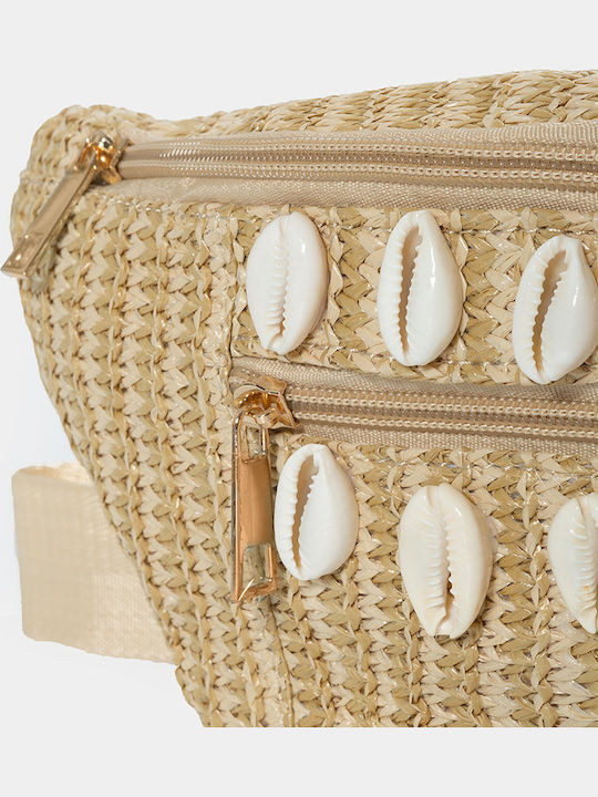 Strohtasche mit Muscheln in Beige Einheitsgröße