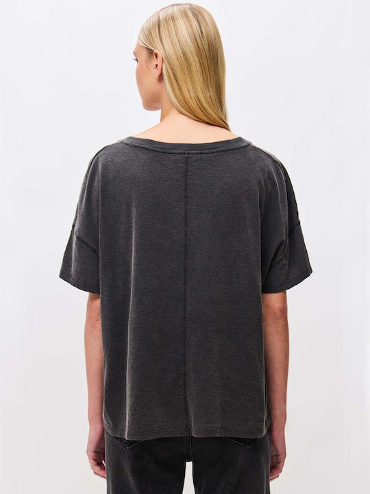 Dirty Laundry Damen Oversized T-shirt mit V-Ausschnitt Schwarz