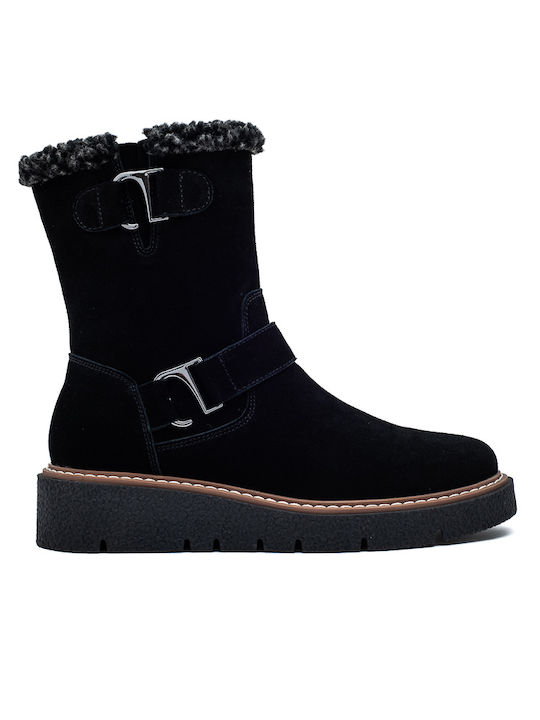 Leder Stiefeletten Damen Schwarz