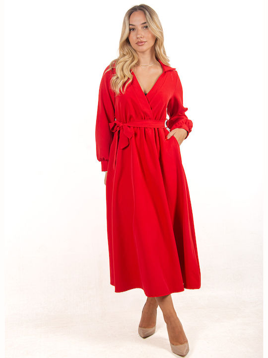 Wrap Dress with Belt Red