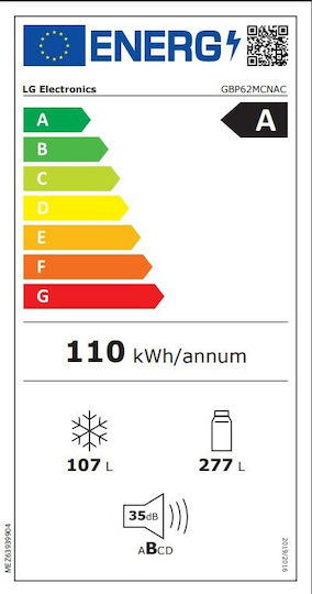 LG Kühl-Gefrierkombination 384Es Total NoFrost H203xB59.5xT67.5cm. Schwarz GBP62MCNAC