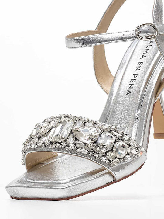 Alma en Pena Leder Damen Sandalen in Silber Farbe