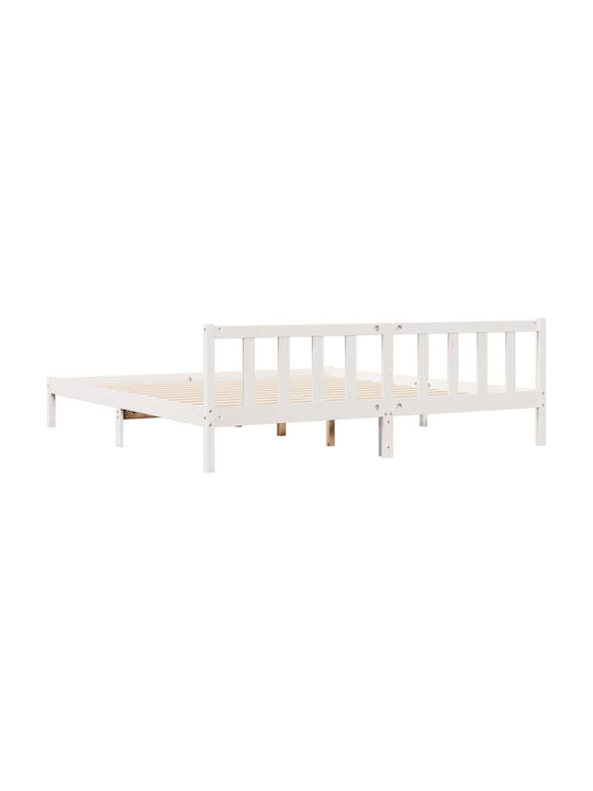 Легло King Size Дървено Бяло с Дъски за Матрак 200x220см