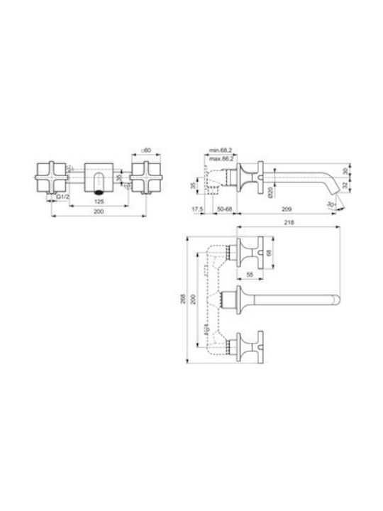 Ideal Standard Set Mischer & Auslauf für Wandmontage für für Waschbecken Gray