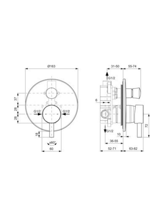 Ideal Standard Ceraline Σετ Μίκτης & Εκτροπέας Εντοιχισμού για Ντουζιέρα