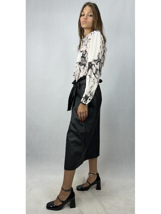 Moutaki Leather Midi Envelope Skirt in Black color