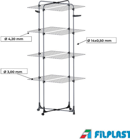 Filplast Magnetic Folding Floor Clothes Drying Rack Metallic with Wheels with Hanging Length 46m