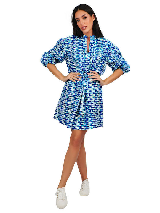 Kurzes handgefertigtes türkisfarbenes Hemdkleid für Damen