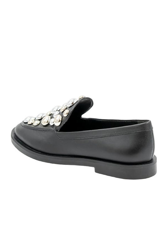 Leder Damen Loafers in Schwarz Farbe