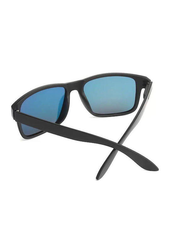 Polareye Men's Sunglasses with Black Plastic Frame and Blue Polarized Mirror Lens