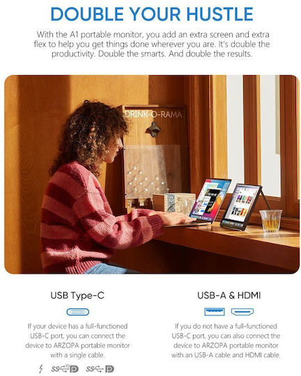 Arzopa A1 IPS Φορητό Monitor 15.6" FHD 1920x1080