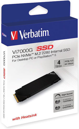 Verbatim Vi7000 SSD 4TB τύπου M.2 με σύνδεση PCI Express 4.0 και Ψύκτρα (PS5 Compatible) 49369
