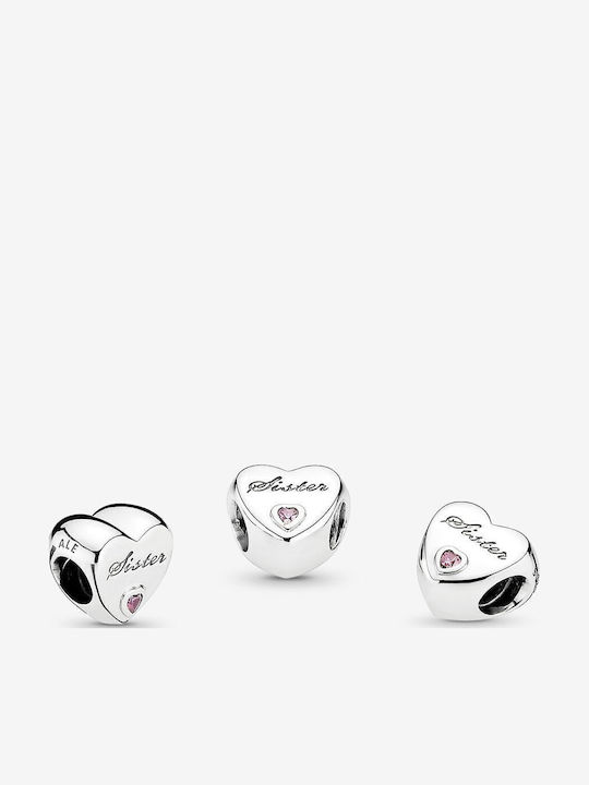Pandora Sisters Charm Καρδιά από Ασήμι Ροζ