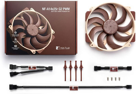 Noctua NF-A14X25R G2 PWM Case Fan 140mm (1500rpm / 91.5cfm) Without LED Lighting and 4-Pin Brown Connection