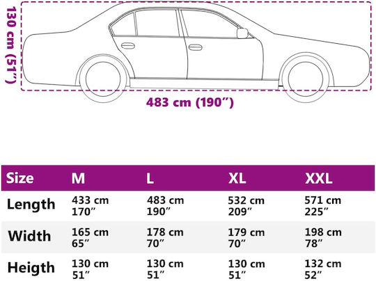 vidaXL Κουκούλα 483x178x130cm Αδιάβροχη XLarge για Sedan που Στερεώνεται με Ιμάντες
