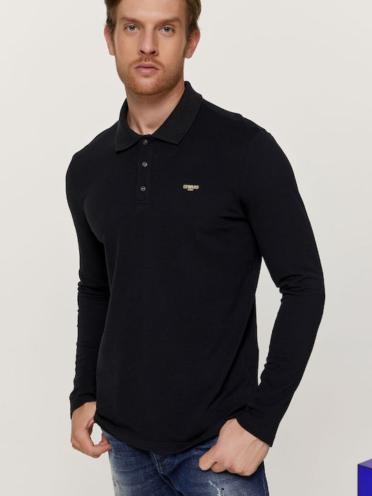 Edward Jeans Men's Long Sleeve Blouse Polo Black