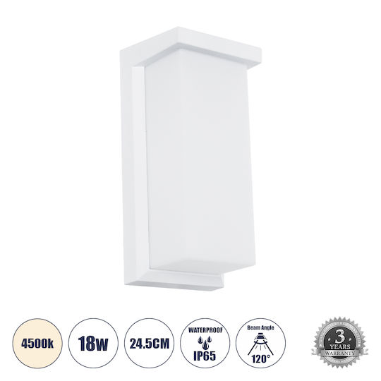 GloboStar Loft Επιτοίχια Εξωτερική Πλαφονιέρα LED IP65 18W με Φυσικό Λευκό Φως 24.5x11x9.5εκ.