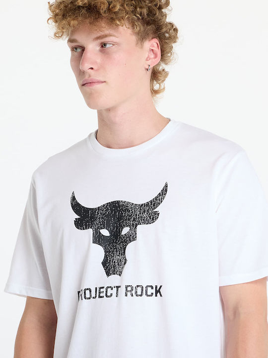 Under Armour Project Rock Brahma Bull T-shirt Bărbătesc cu Mânecă Scurtă Alb