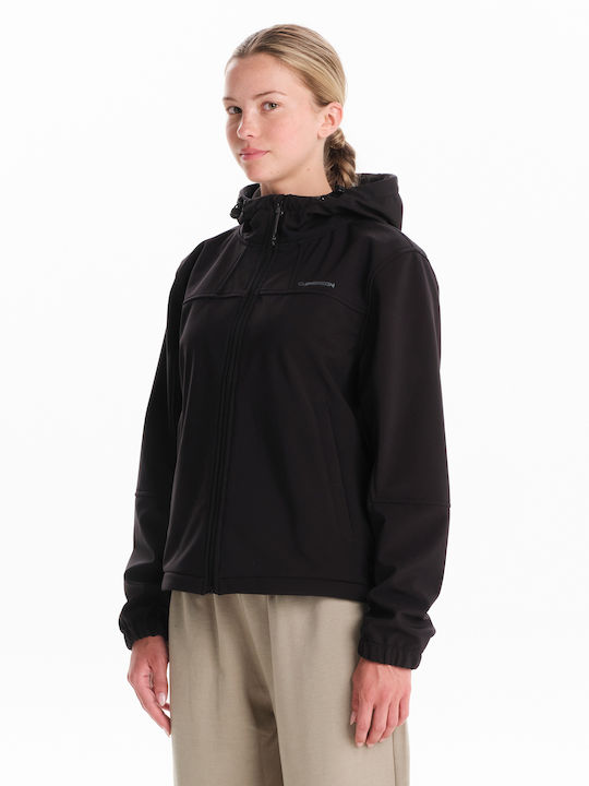 Emerson Women's Short Bomber Jacket for Winter with Hood Black