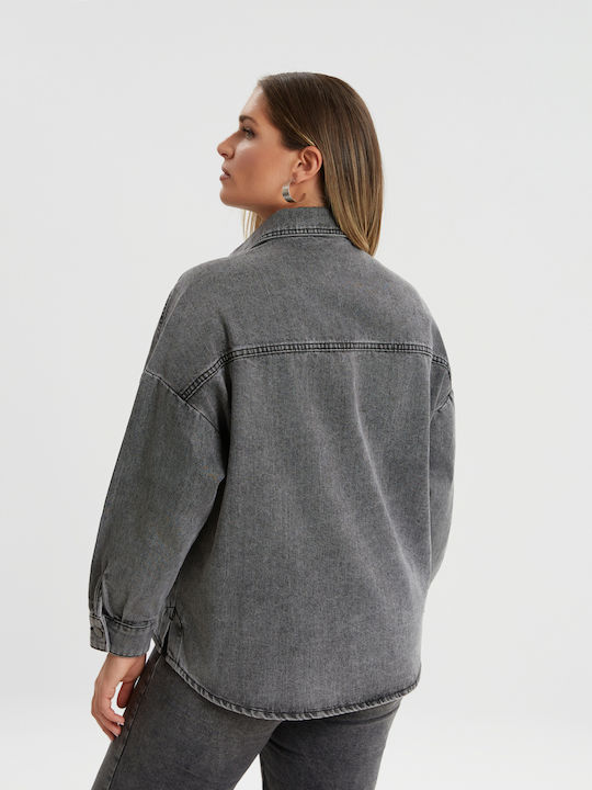Lang Damen Jeansjacke Schwarz