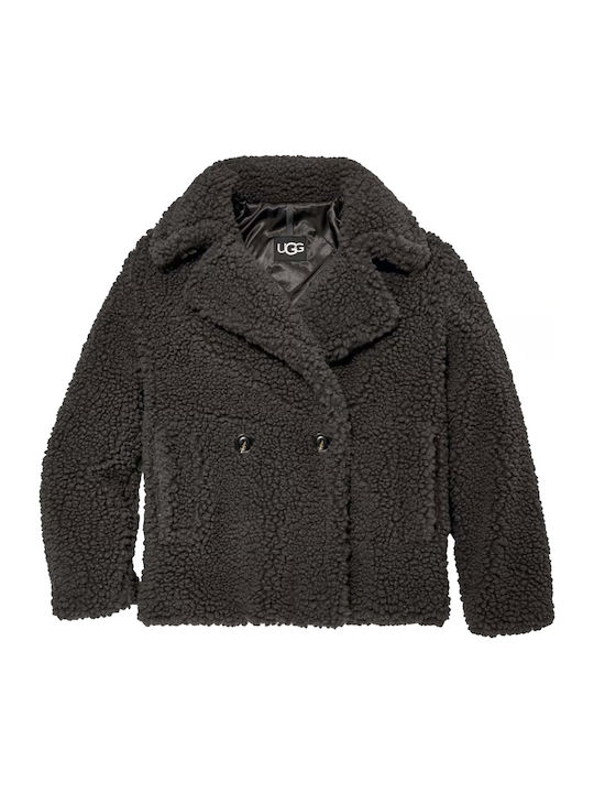 Gertrude Short Teddy Coat Γυναικείο μαύρο Ημίπαλτο Teddy με Κουμπιά