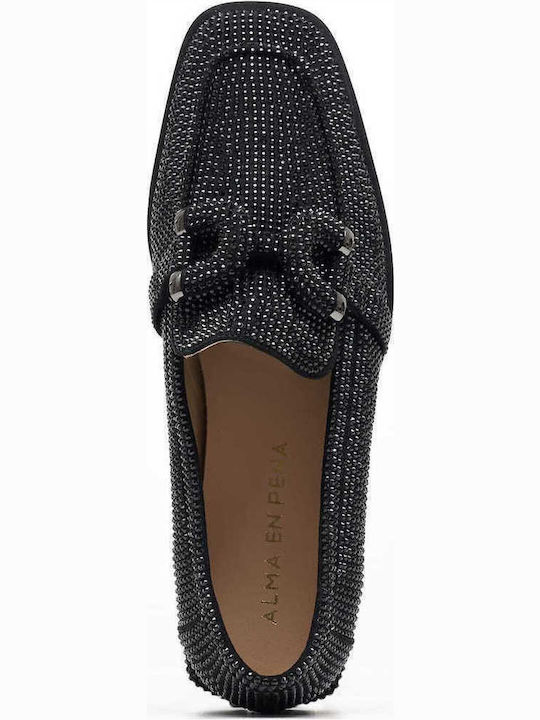 Leder Damen Loafers in Schwarz Farbe
