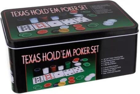 Set 200 Numbered Poker Chips in Metallic Box with 2 Decks and Felt