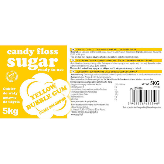 Zahăr pentru Vată de Zahăr Galben Aromă de Gumă de Mestecat 5kg