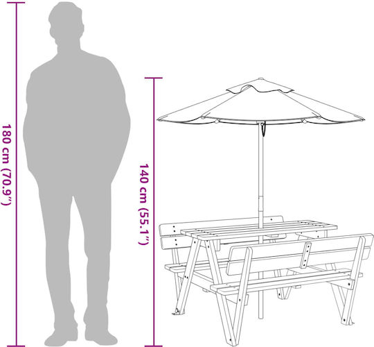 vidaXL Table made of Wood 90x108x54cm. for 3+ Years Brown